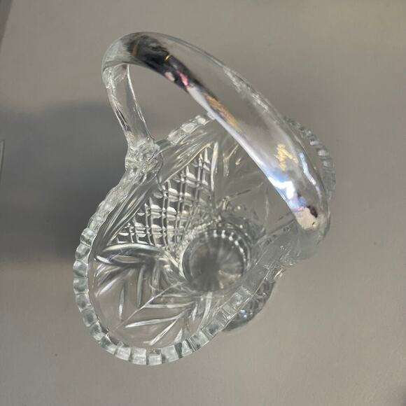 Princes House Cut Crystal Glass Basket Gift House Decor w/ Handle 10" - Picture 2 of 8